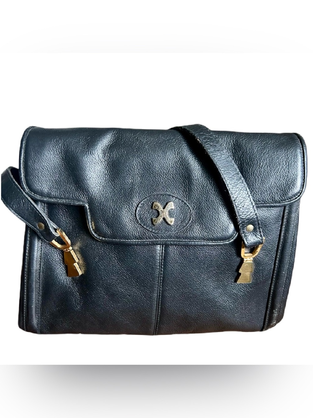 Vintage John Hort Black Shoulder Bag Made in Canada Multi Compartment